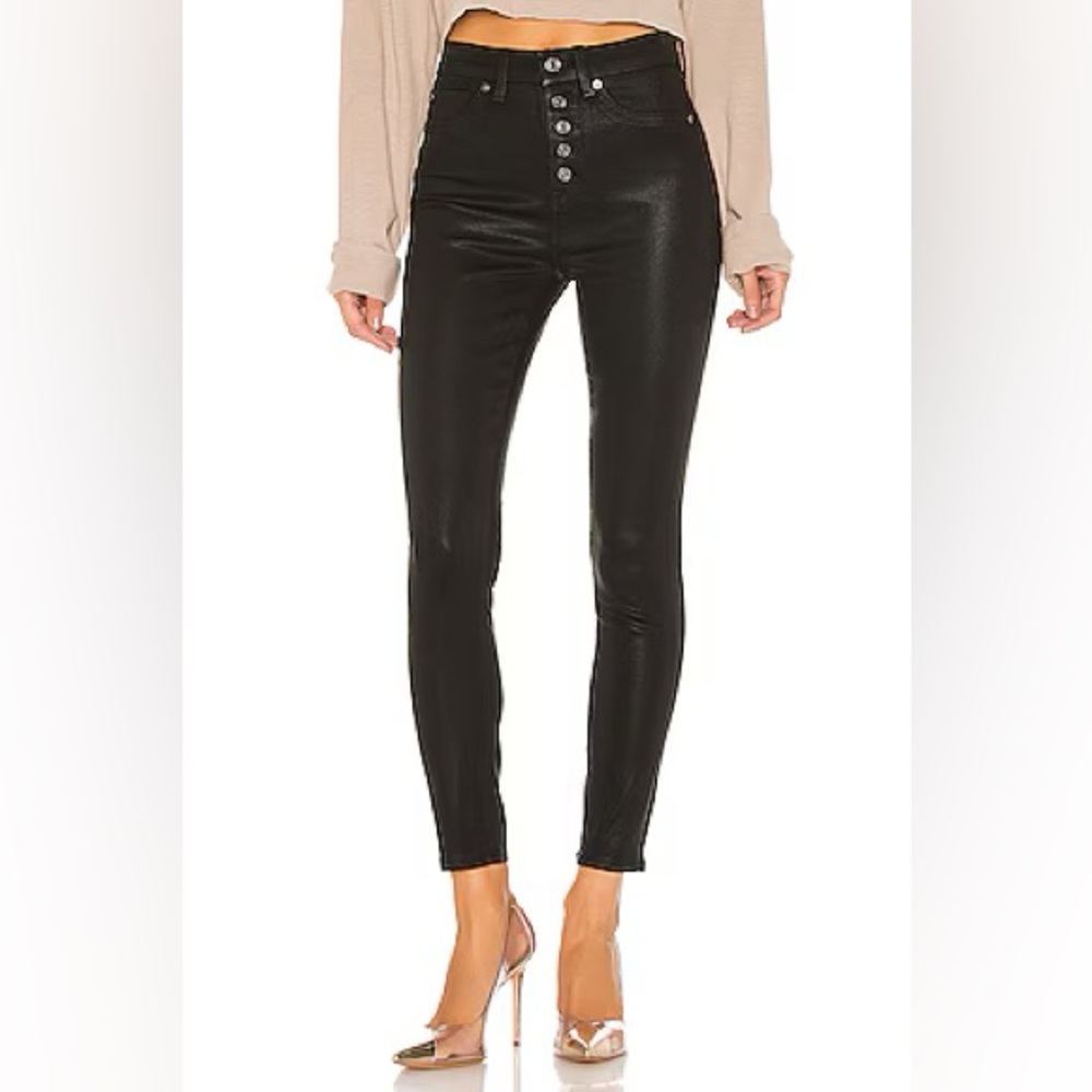 B(Air) 7 For All Mankind The High Waist Ankle Skinny in Black Coating size 28